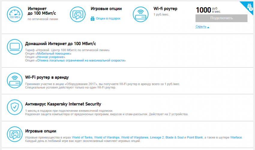 Описание тарифа «Игровой» Ростелеком + акция World of Tanks